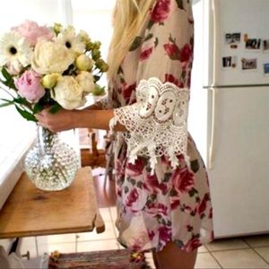 [Stone Cold Fox] Silk & Lace Garden Floral Robe OS